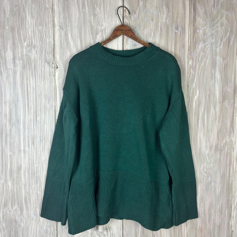 VTG GAP Women Crew‎ Neck Long Sleeve Ribbed Hem Sweater Green XL Cotton Y2K 90s